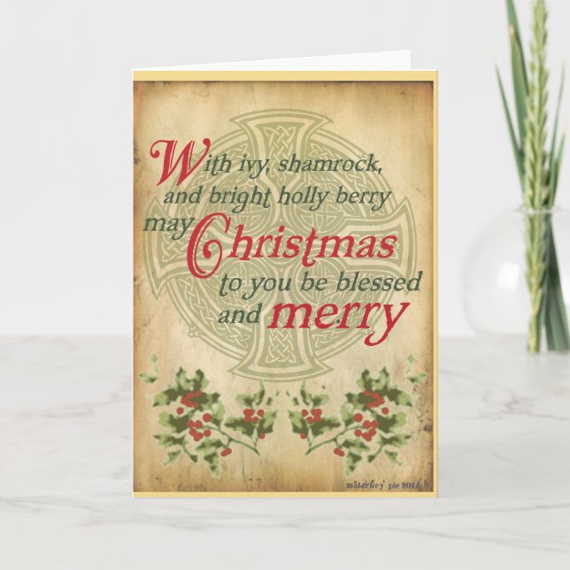 Celtic Ivy Holly Christmas Feiertagskarte (Vorderseite)