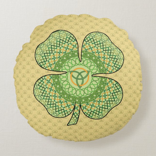 Celtic Kleeblatt Round Pillow Rundes Kissen (Vorderseite)