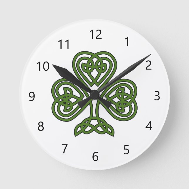 Celtic Kleeblatt - St Patricks Day Runde Wanduhr (Vorderseite)