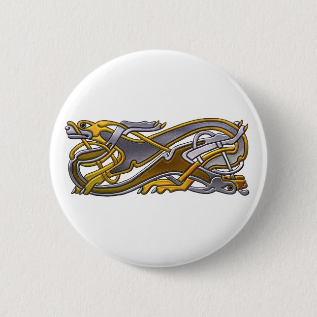 Celtic Knot 2 dogs - Gold und Silber Button (Vorderseite)
