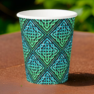Celtic Knot Blue Green - Black Paper Cup Pappbecher