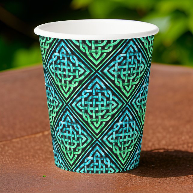 Celtic Knot Blue Green - Black Paper Cup Pappbecher (Sip with Celtic charm! 🍀☕ #CelticKnotCup #IrishInspired)