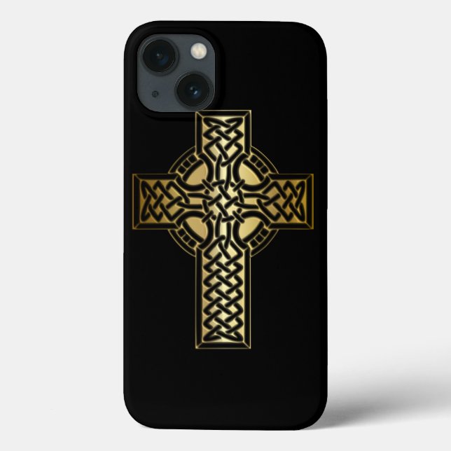 Celtic Knot Cross in Gold und Schwarz Case-Mate iPhone Hülle (Rückseite)