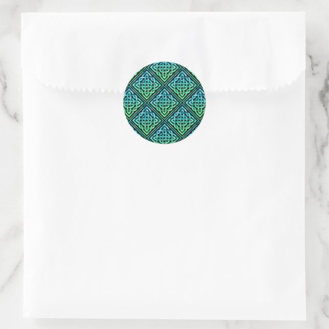 Celtic Knot - Diamond Blue Green Classic Round Sti Runder Aufkleber (Tasche)