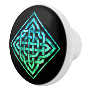 Celtic Knot - Diamond Blue Green Door Knob Keramikknauf