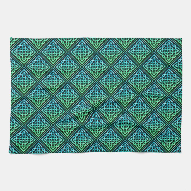 Celtic Knot - Diamond Blue Green Geschirrtuch (Horizontal)