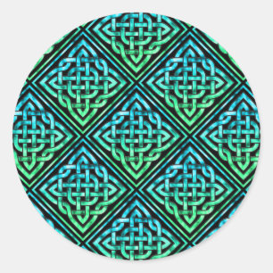 Celtic Knot - Diamond Blue Green Runder Aufkleber