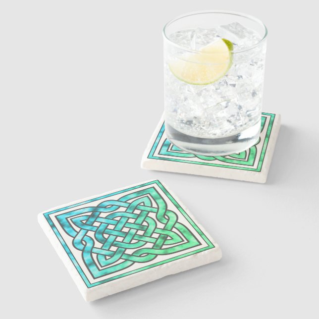 Celtic Knot - Diamond Blue Green Steinuntersetzer (Seitenansicht)