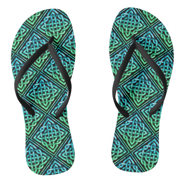 Celtic Knot - Diamond Tile Blue Green Flip Flops (Fußbett)