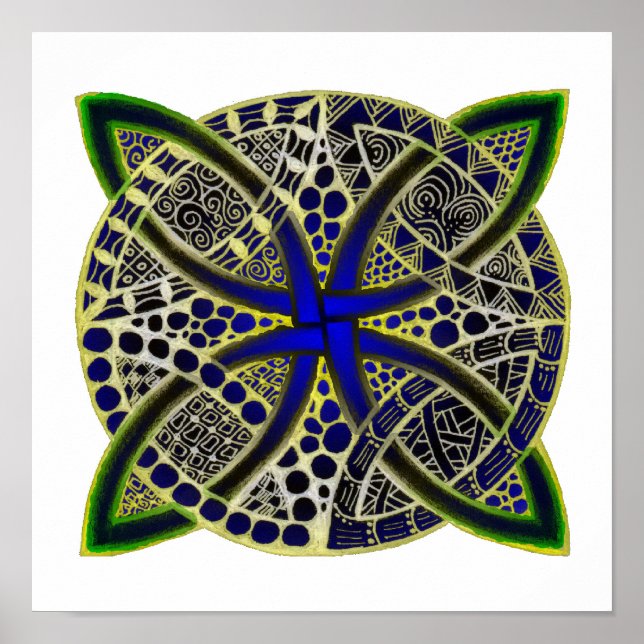 Celtic Knot Doodle Green Blue Poster (Vorne)