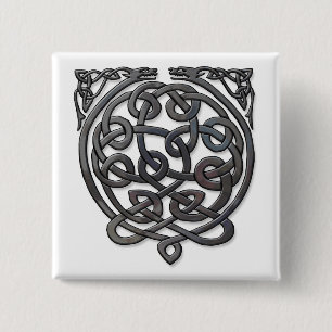 Celtic Knot Dragons - Black Chrome Button