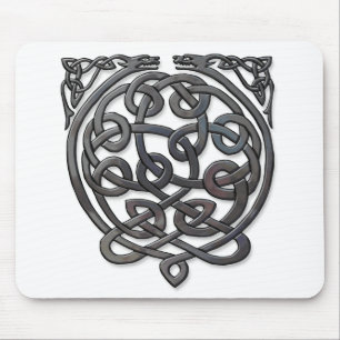 Celtic Knot Dragons - Black Chrome Mousepad
