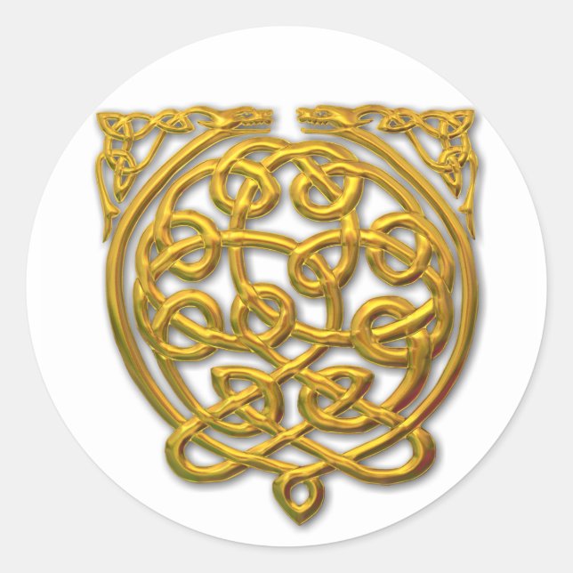 Celtic Knot Dragons - Gold Runder Aufkleber (Vorderseite)
