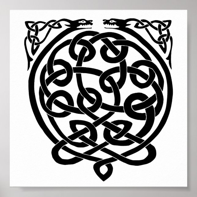 Celtic Knot Dragons - Schwarz & Weiß Poster (Vorne)
