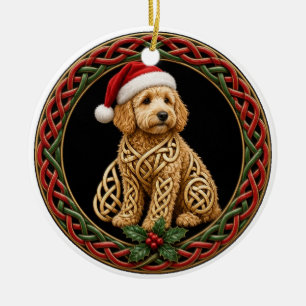 Celtic Knot Goldendoodle Weihnachtsmannmütze Weihn Keramik Ornament