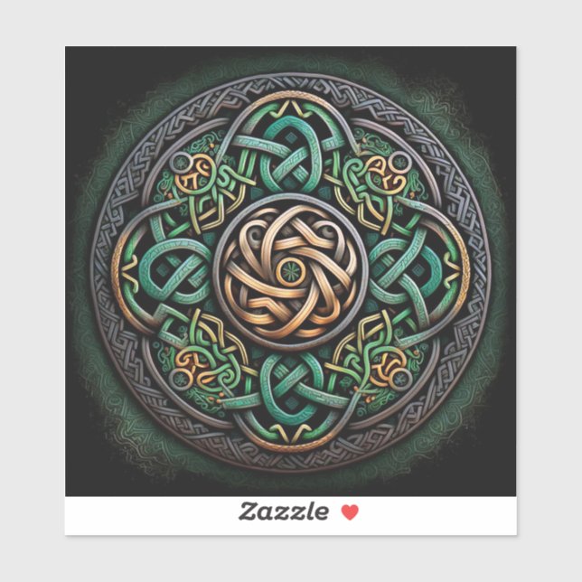 Celtic Knot Green Gold Knüpfarbeit Aufkleber (Blatt)