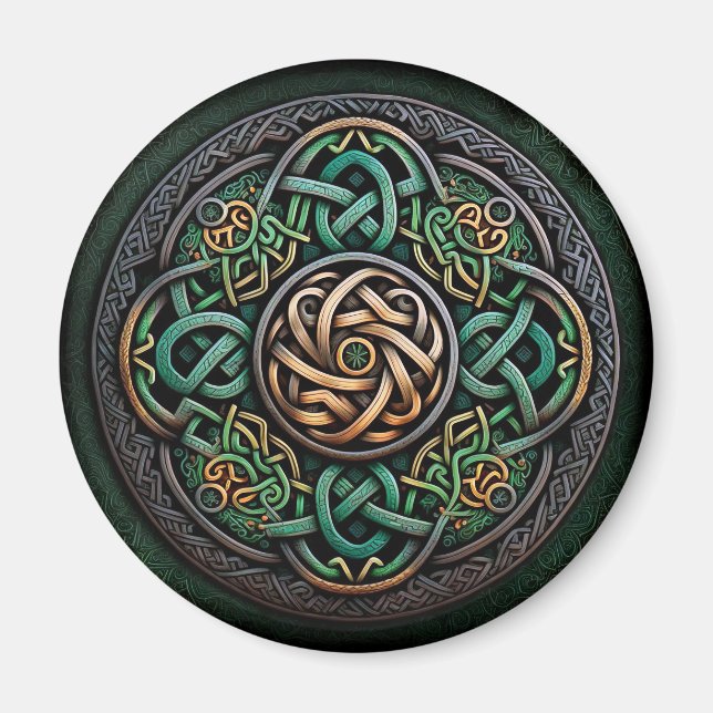 Celtic Knot Green Gold Knüpfarbeit Magnet (Vorne)