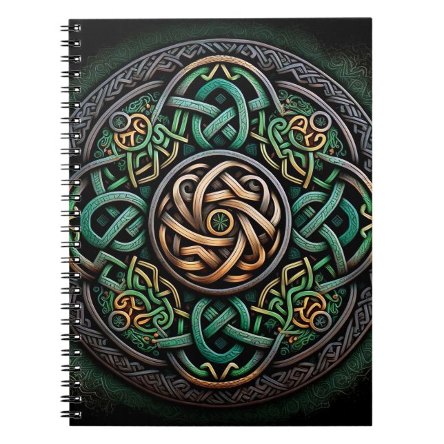Celtic Knot Green Gold Knüpfarbeit Notizblock (Vorderseite)