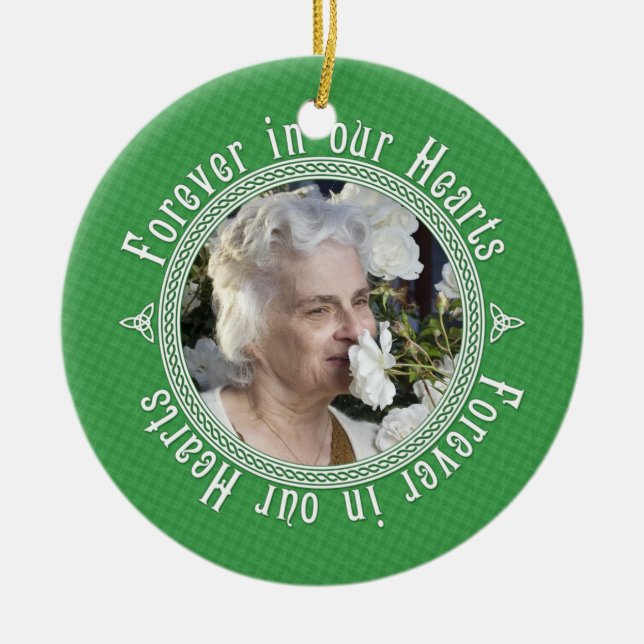 Celtic Knot Green Irish Memorial Foto Weihnachten Keramik Ornament (Vorne)