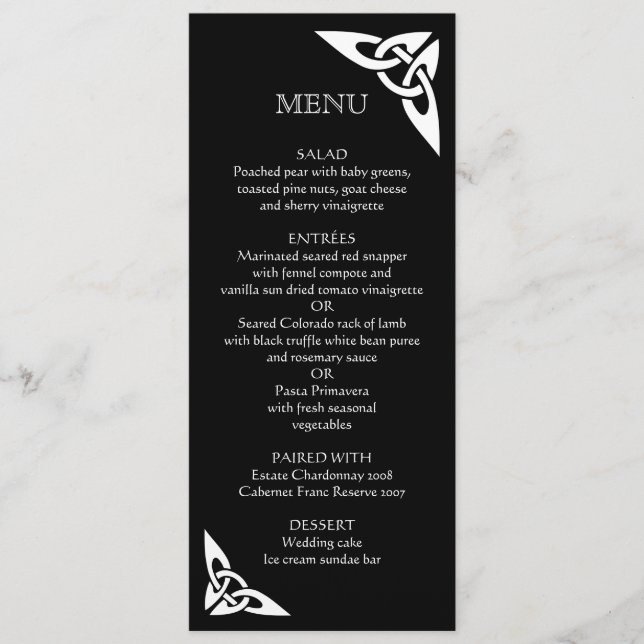 Celtic Knot Initials - Menu Card schwarz Menükarte (Vorderseite)