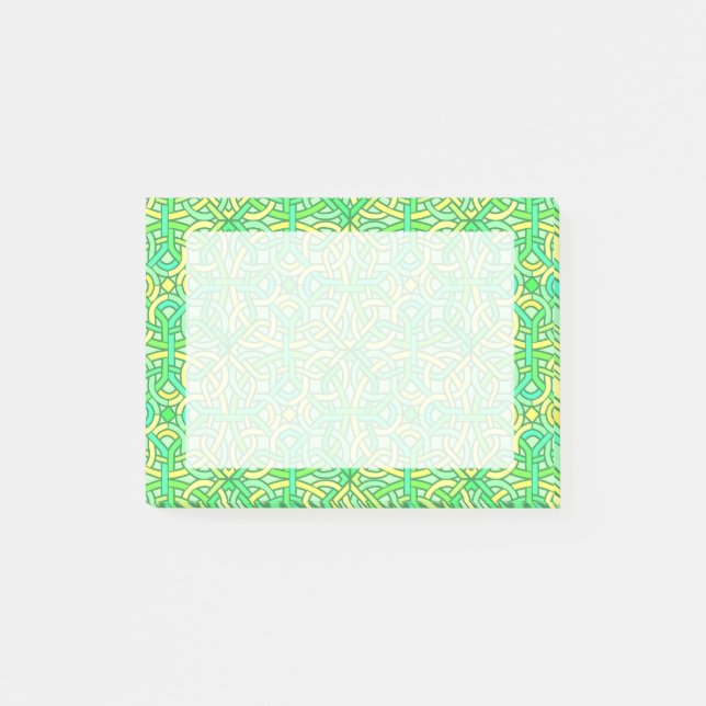 Celtic Knot Irish Braid Muster Green Yellow Post-it Klebezettel (Vorderseite)