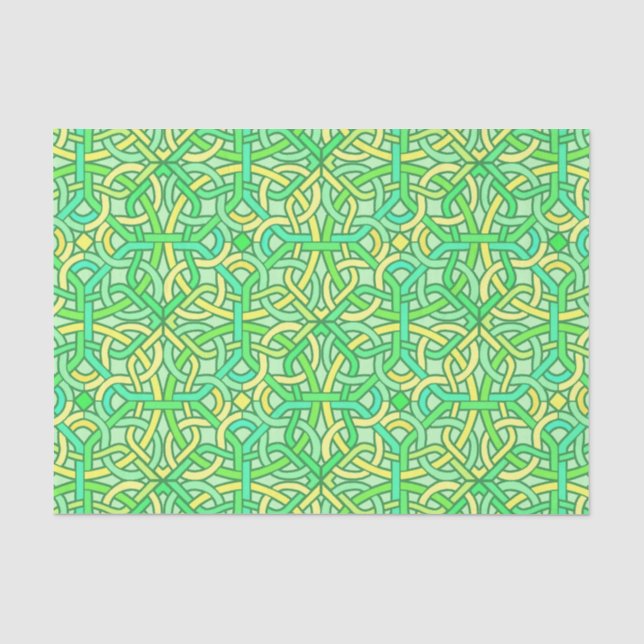 Celtic Knot Irish Braid Muster Grün Gelb Seidenpapier (Vorderseite)