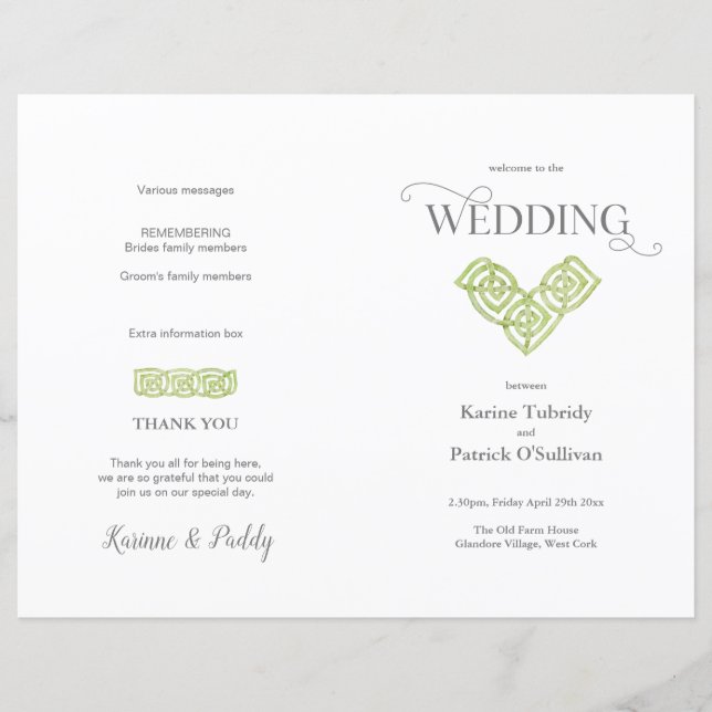 Celtic Knot Irish Green Hochzeitsprogramm (Vorderseite)