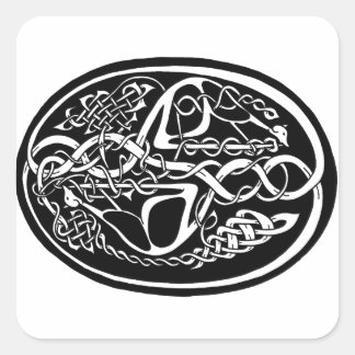Celtic Knot Kangaroo Black and White Quadratischer Aufkleber