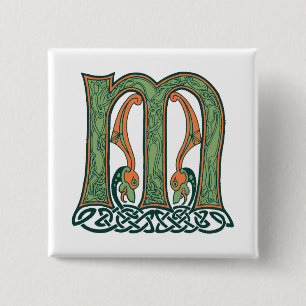 Celtic Knot Letter M, irisches Design Button