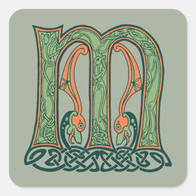 Celtic Knot Letter M, irisches Design Quadratischer Aufkleber (Vorderseite)