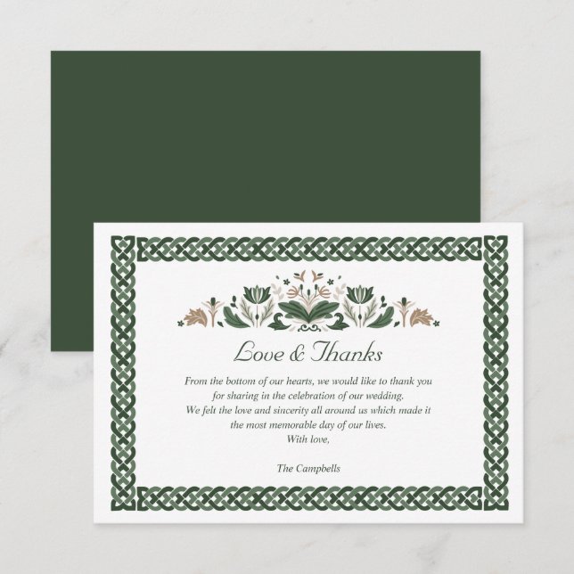 Celtic Knot Modern Floral Irish Wedding DANKE Einladung (Vorne/Hinten)