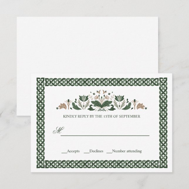 Celtic Knot | Moderne Hochzeit mit irischer Flora Einladung (Vorne/Hinten)