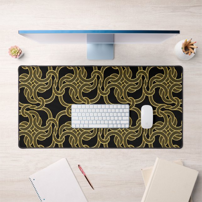 Celtic Knot Pattern Elegante Klassik Black & Gold Schreibtischunterlage (Büro 1)