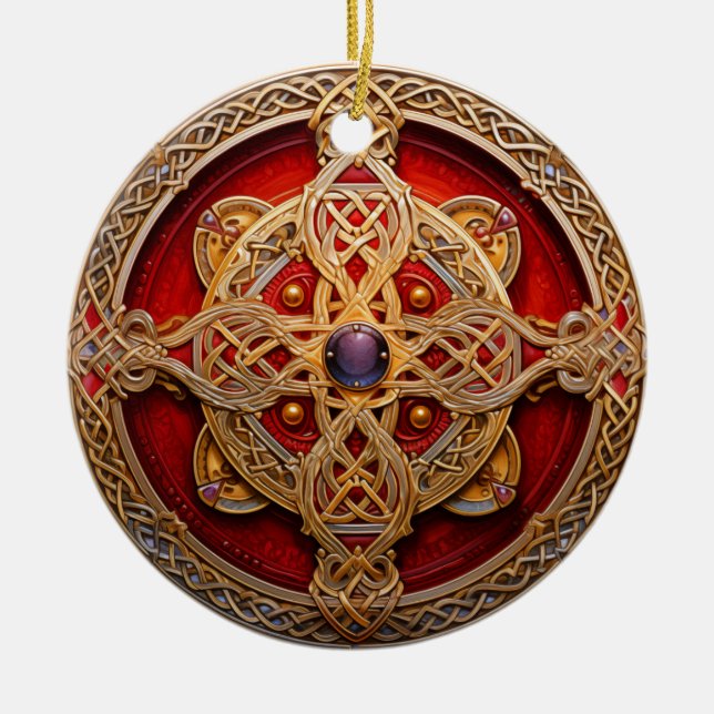 Celtic Knot Red Gold Knüpfarbeit Keramik Ornament (Vorne)