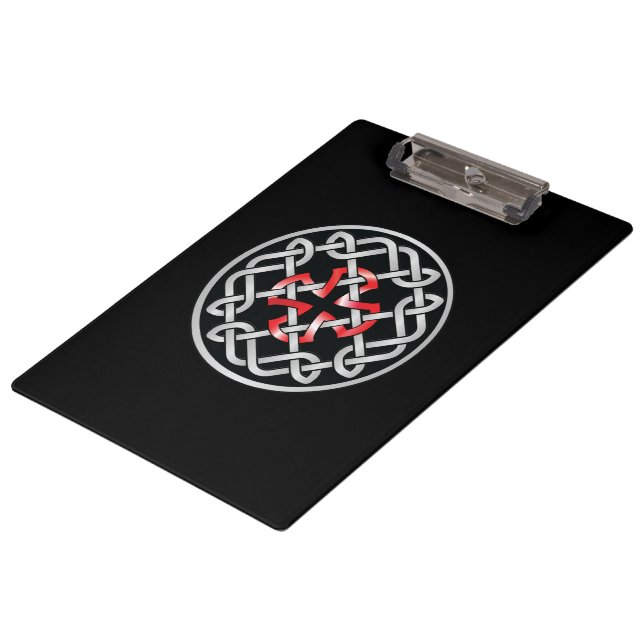 Celtic Knot Red Metallic Clipboard Klemmbrett (Schrägansicht)