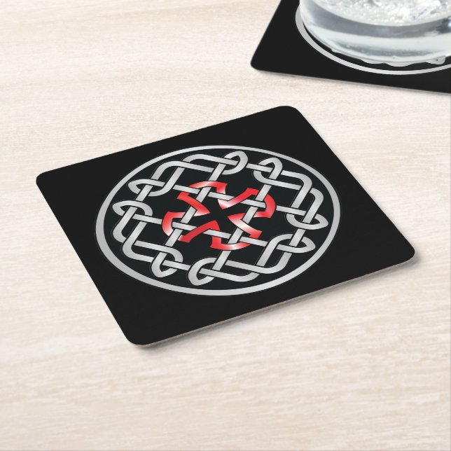 Celtic Knot Red Metallic Rechteckiger Pappuntersetzer (angewinkelt)