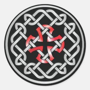 Celtic Knot Red Metallic Round Stickers