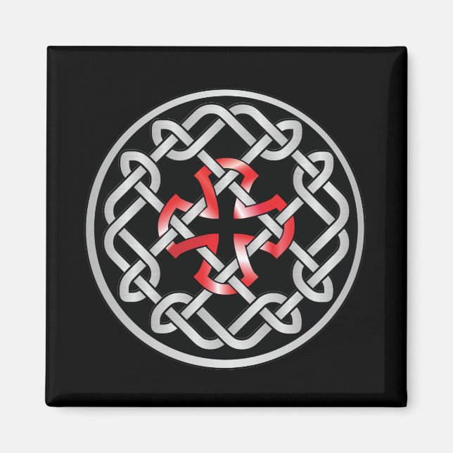 Celtic Knot Red Metallic Square Magnet (Vorne)