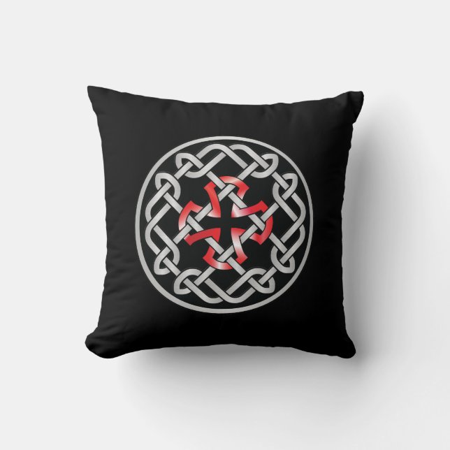 Celtic Knot Red Metallic Throw Kissen (Vorderseite)