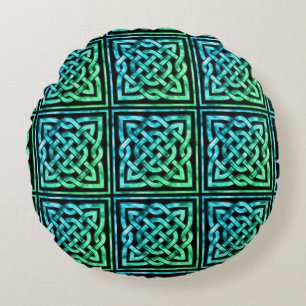 Celtic Knot - Square Blue Green Rundes Kissen