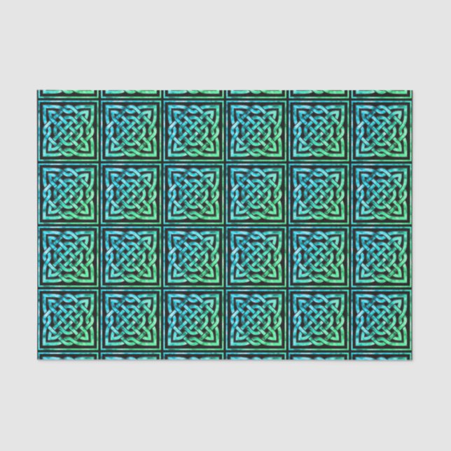Celtic Knot - Square Tile Blue Green Tissue Paper Seidenpapier (Vorderseite)