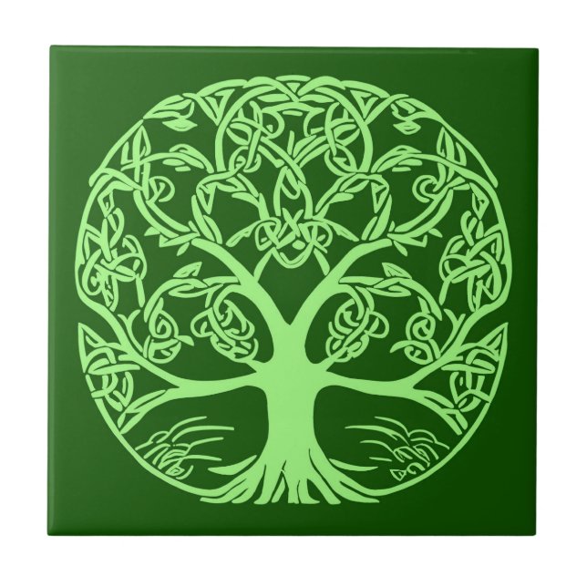 Celtic Knot Tree of Life Emerald Green Fliese (Vorderseite)