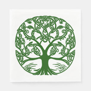 Celtic Knot Tree of Life Green on White Serviette