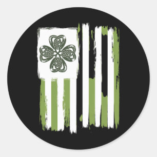 Celtic Knot Vierblättriges Kleeblatt Stripes Desig Runder Aufkleber
