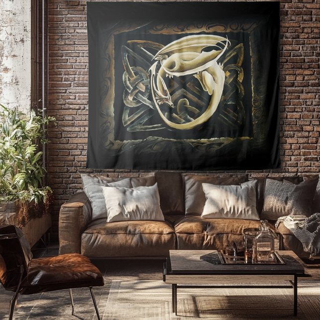Celtic Knot Work Cream Dragon Wandteppich (Von Creator hochgeladen)