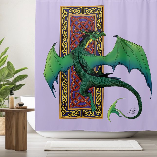 Celtic Knot Work Green Dragon Lila Duschvorhang (Von Creator hochgeladen)