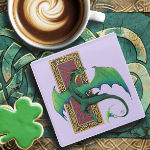Celtic Knot Work Green Dragon Lila Glasuntersetzer