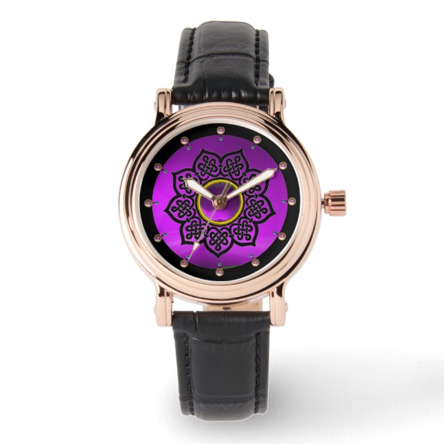 CELTIC KNOTS BLUME LILA AMETHYST GEMSTONES ARMBANDUHR (Vorderseite)
