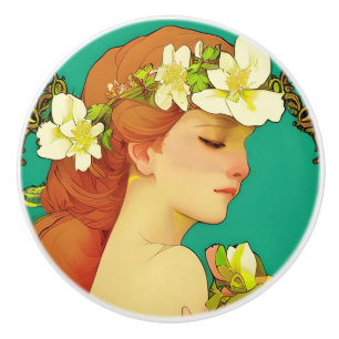 Celtic Lady mit Blume in ihrem Haar Keramikknauf