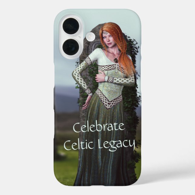 Celtic Lady Posing vor alten Steinen iPhone 16 Hülle (Rückseite)